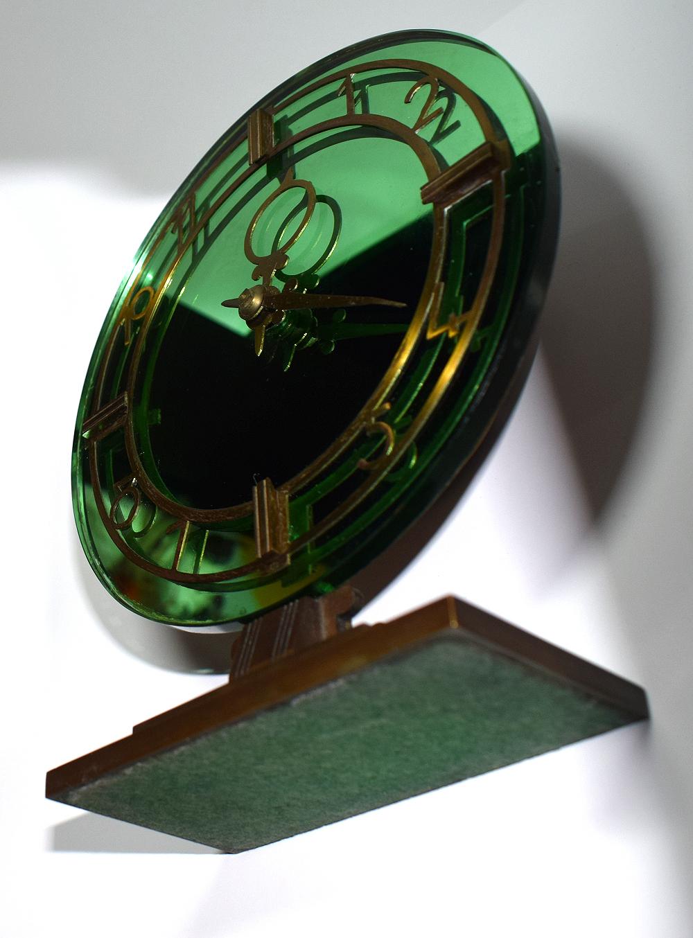 Art Deco English Smiths Green Mirrored Clock 2