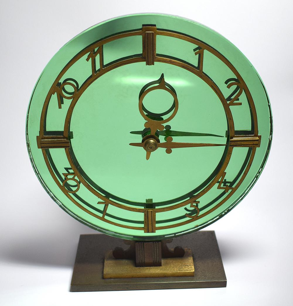 Art Deco English Smiths Green Mirrored Clock 3