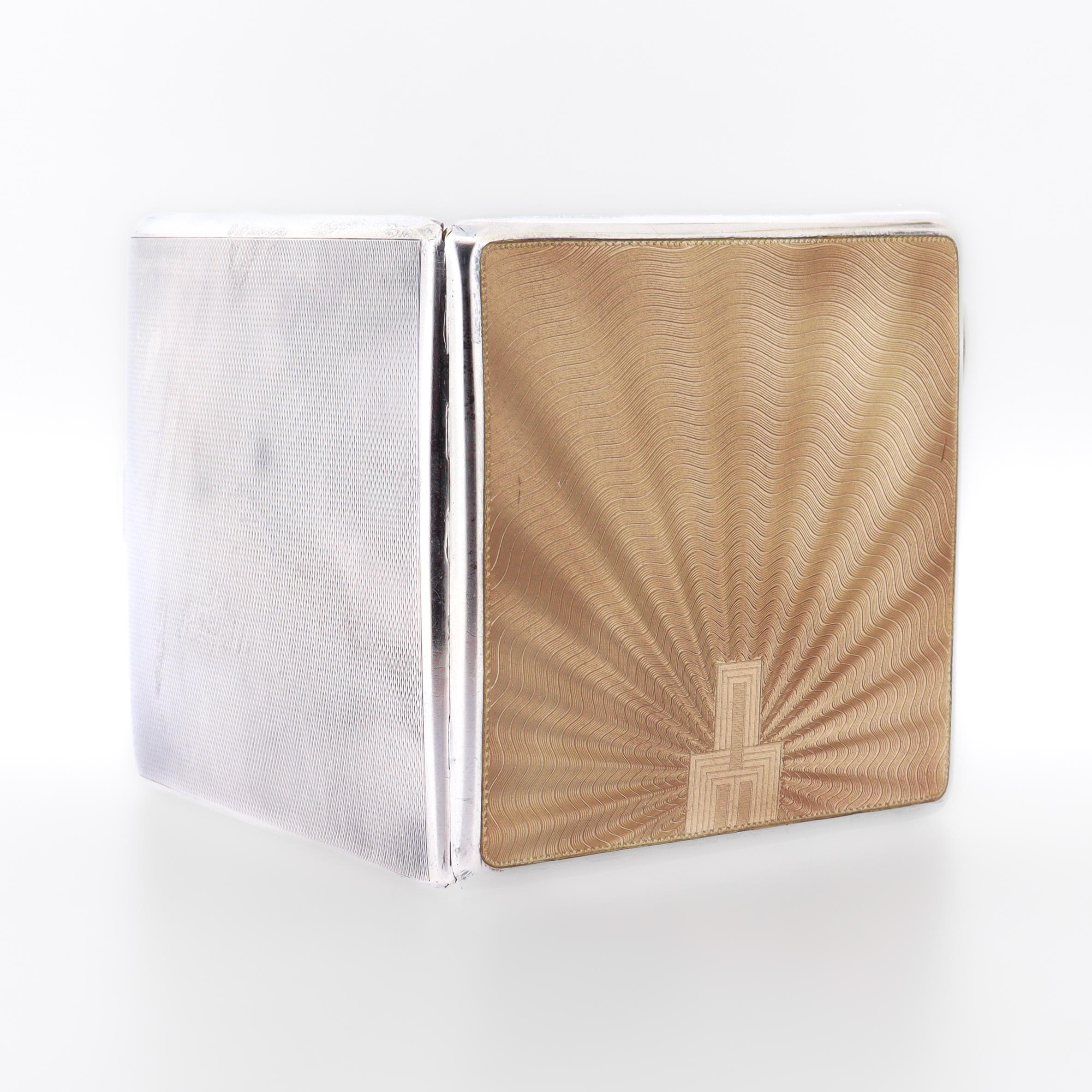 Etui à cigarettes Art Déco anglais en argent sterling et émail guilloché, 1936 en vente 7
