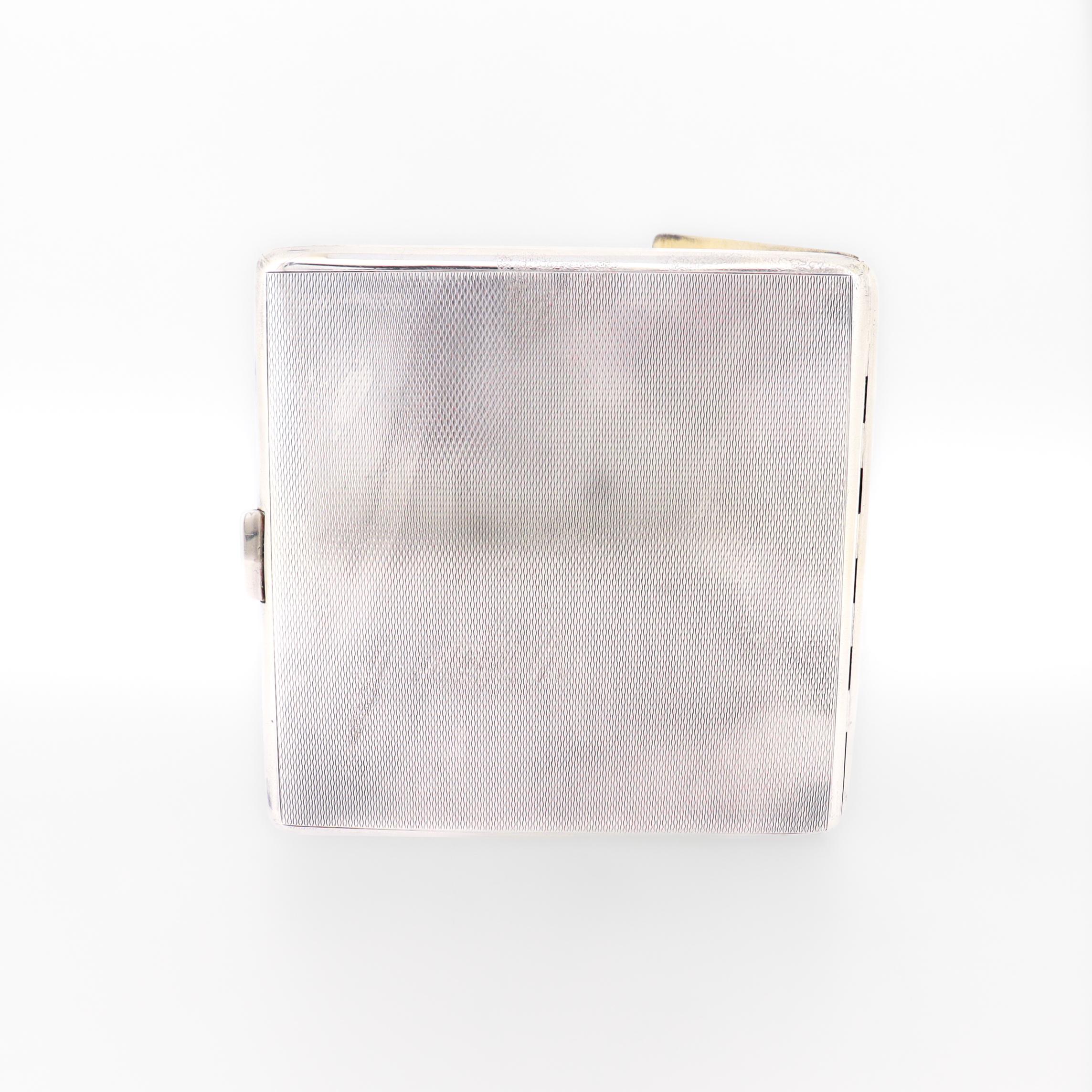 Etui à cigarettes Art Déco anglais en argent sterling et émail guilloché, 1936 en vente 13