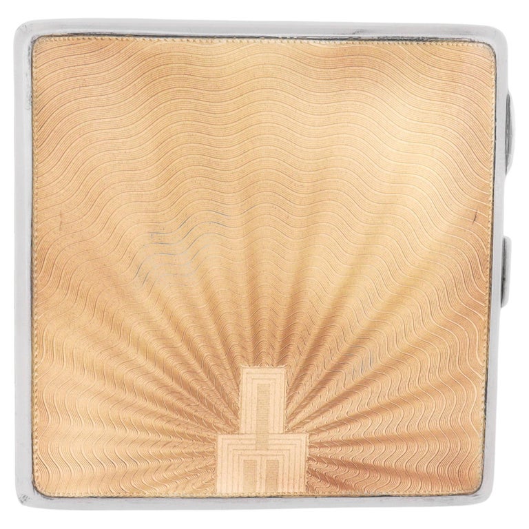 vintage enamel cigarette case Art Deco English Sterling Silver & Guilloche Enamel Cigarette Case, 1936