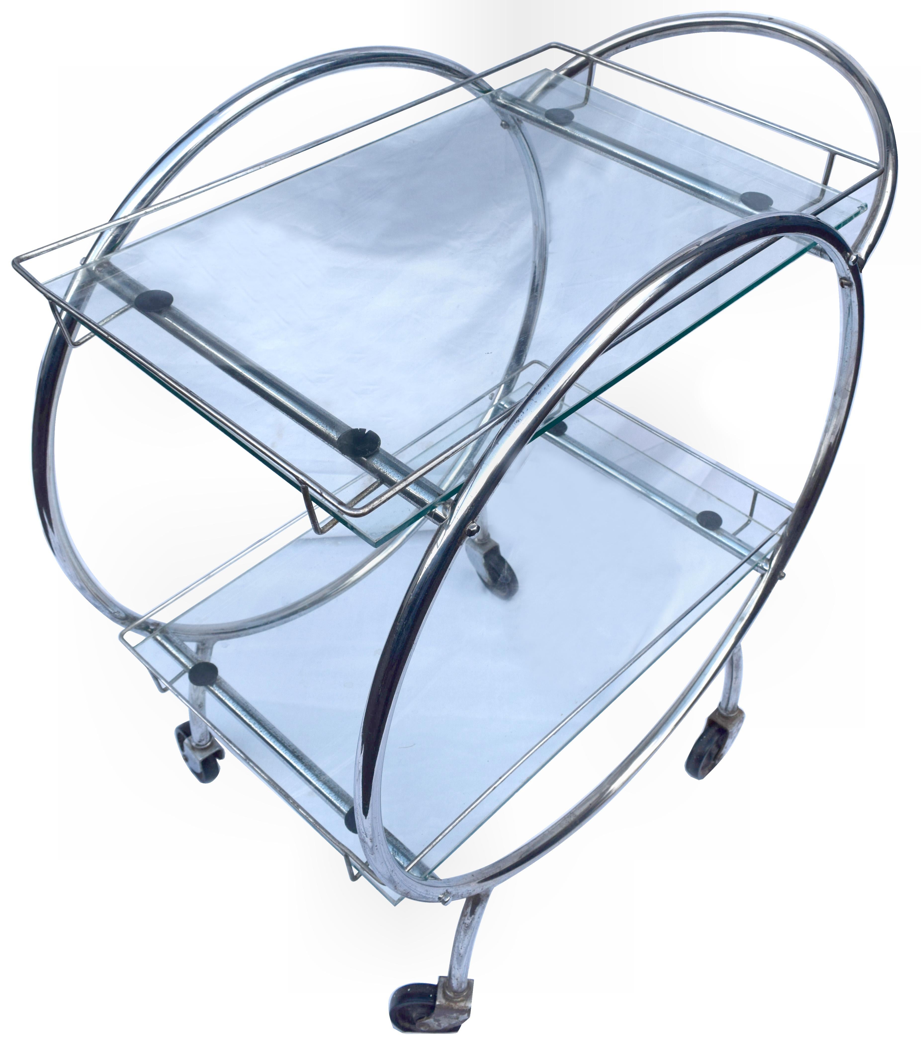 20th Century Art Deco English Two-Tier Chrome and Glass Hostess Bar Cart, circa 1930