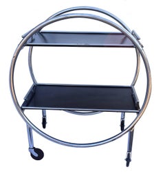 Art Deco English Two-Tier Chrome Bar Cart Hostess Trolley