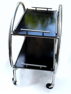 Art Deco English Two-Tier Chrome Bar Cart Hostess Trolley