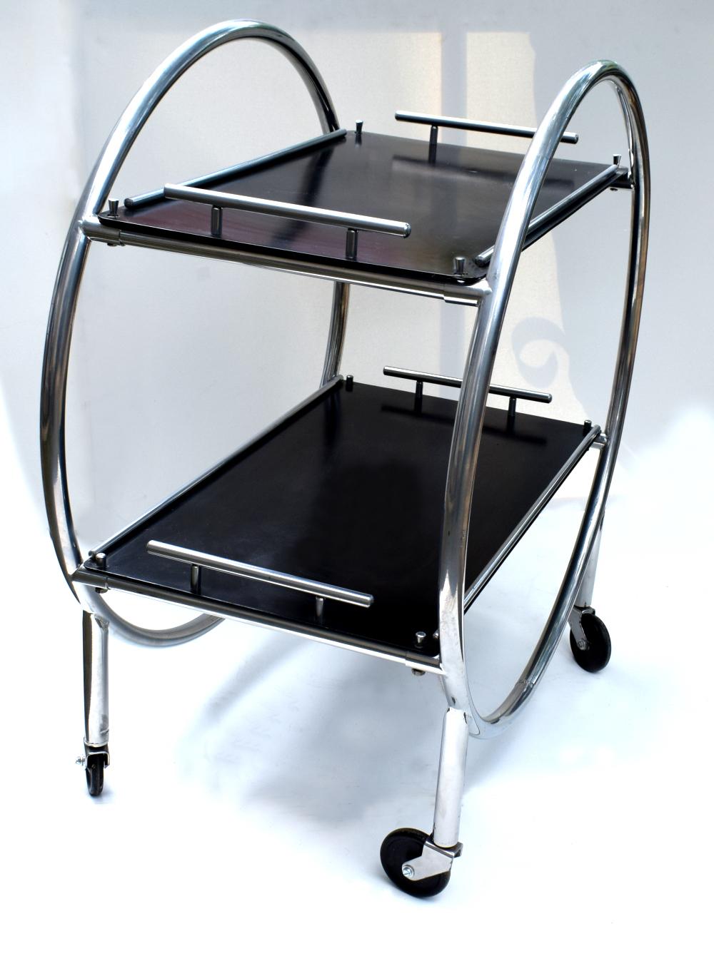Art Deco English Two-Tier Chrome Bar Cart Hostess Trolley In Excellent Condition In Devon, England