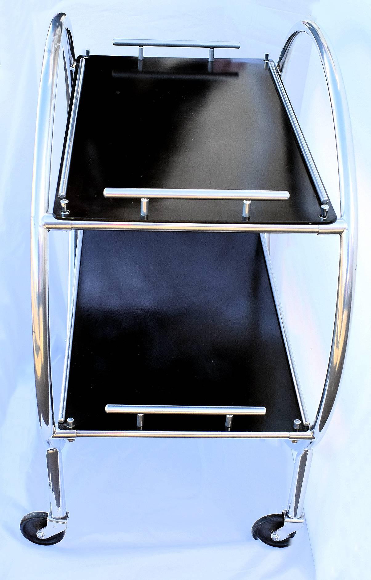 20th Century Art Deco English Two-Tier Chrome Bar Cart Hostess Trolley