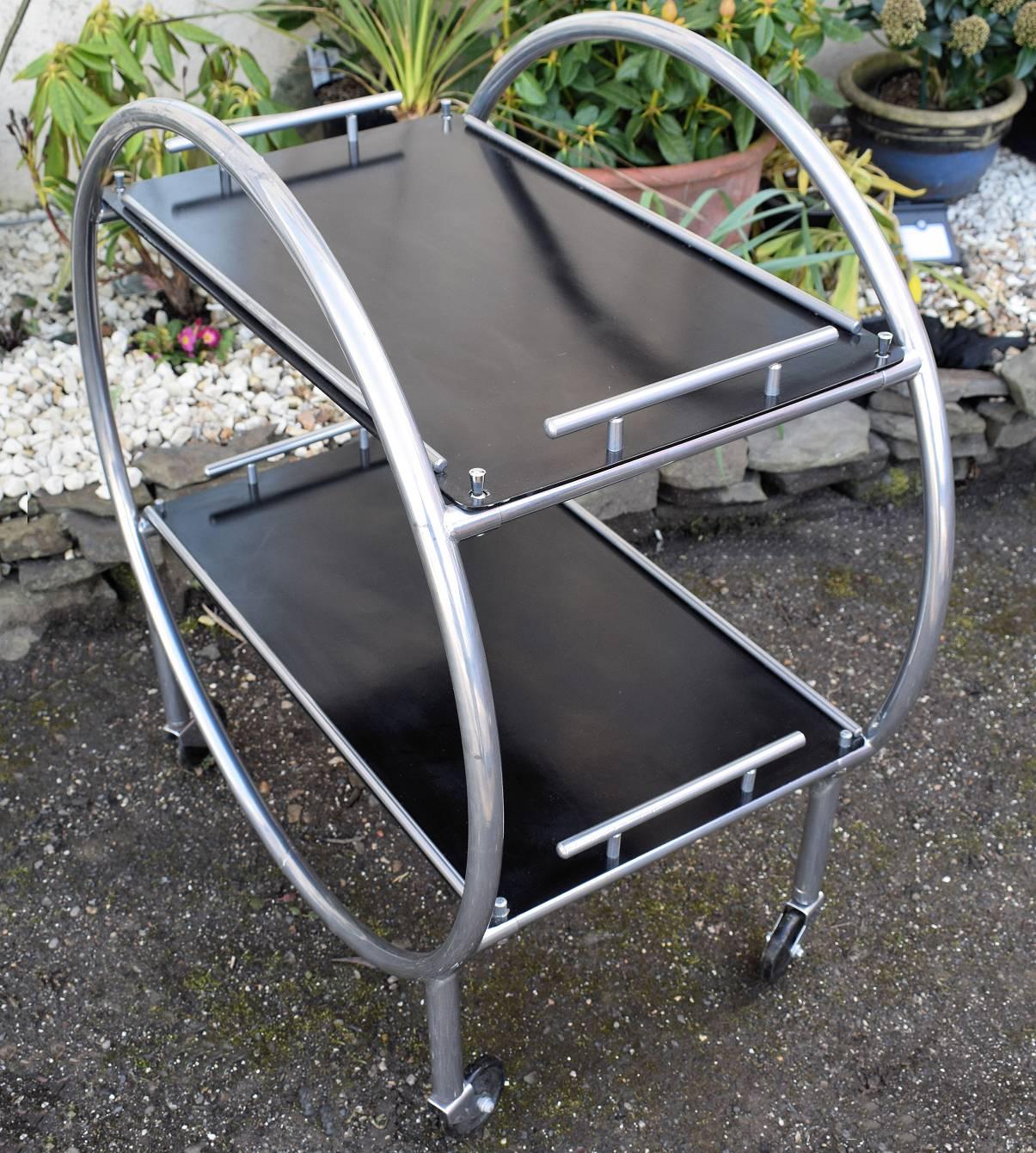 Art Deco English Two-Tier Chrome Bar Cart Hostess Trolley 2