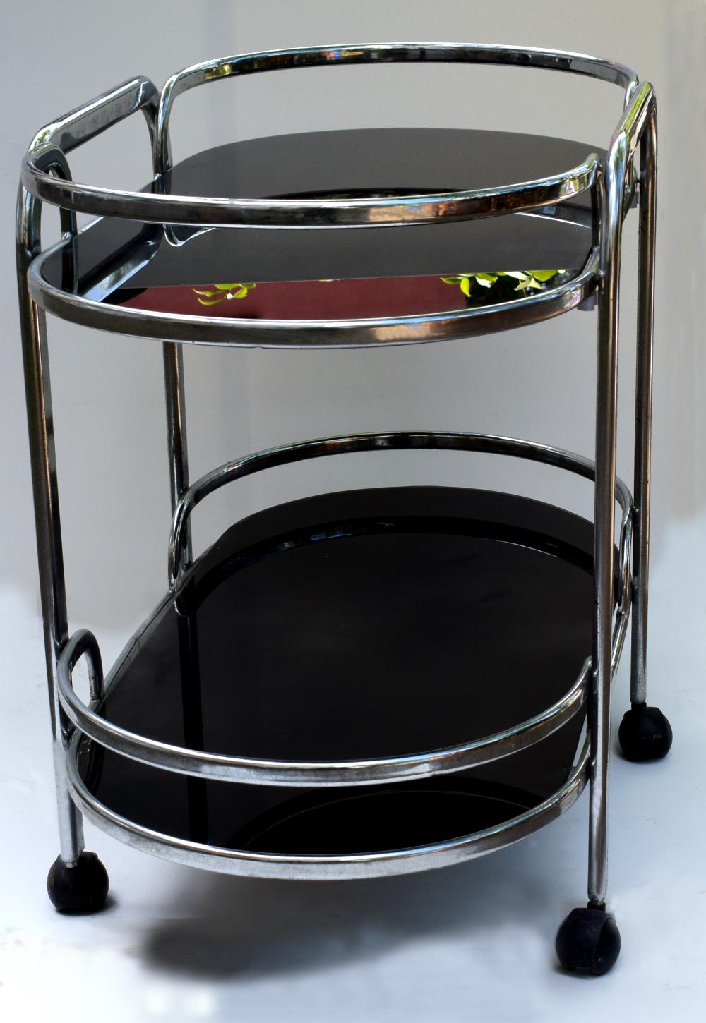 Art Deco English Two-Tier Chrome Bar Cart Hostess Trolley 2