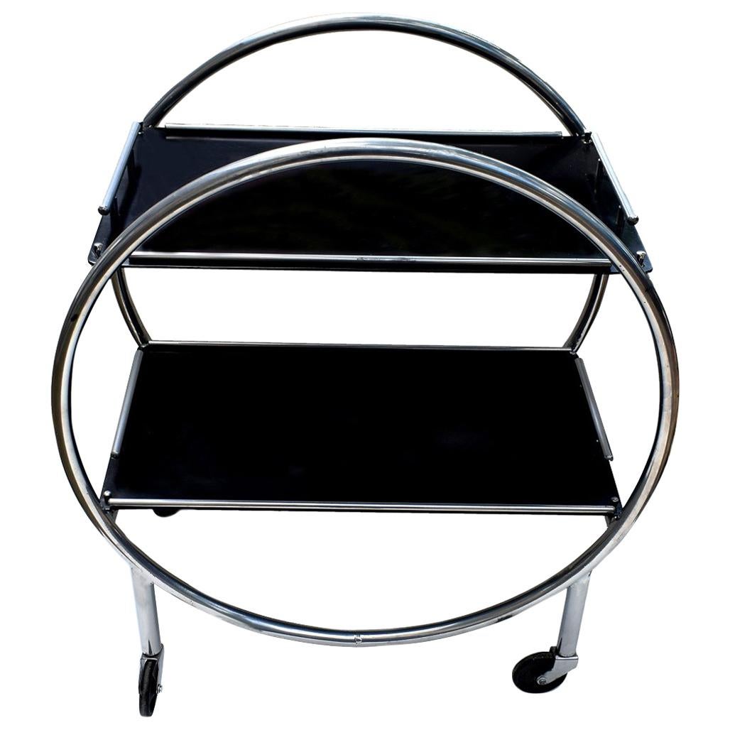 Art Deco English Two-Tier Chrome Bar Cart Hostess Trolley