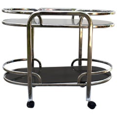 Art Deco English Two-Tier Chrome Bar Cart Hostess Trolley