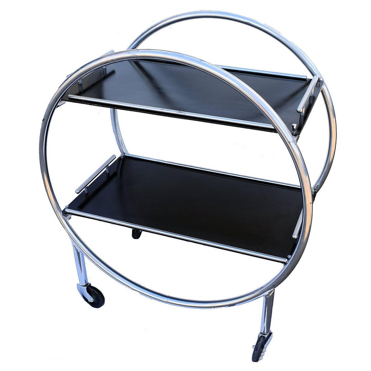 Art Deco English Two-Tier Chrome Bar Cart Hostess Trolley