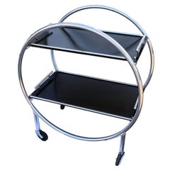 Retro Art Deco English Two-Tier Chrome Bar Cart Hostess Trolley