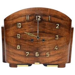 Art Deco English Walnut Eight Day Mantle Clock