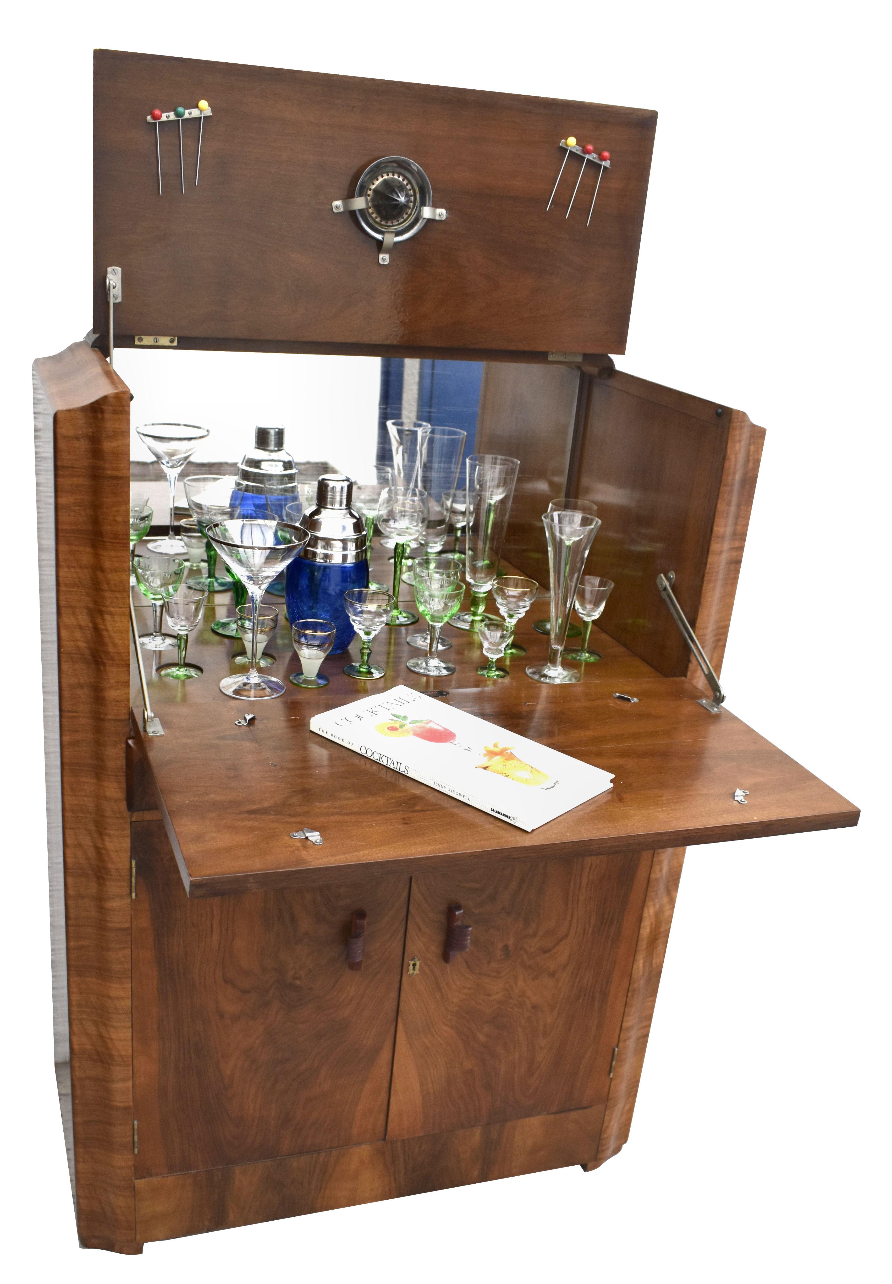 Art Deco English Walnut Upright Cocktail Dry bar Cabinet, Circa 1930's 2