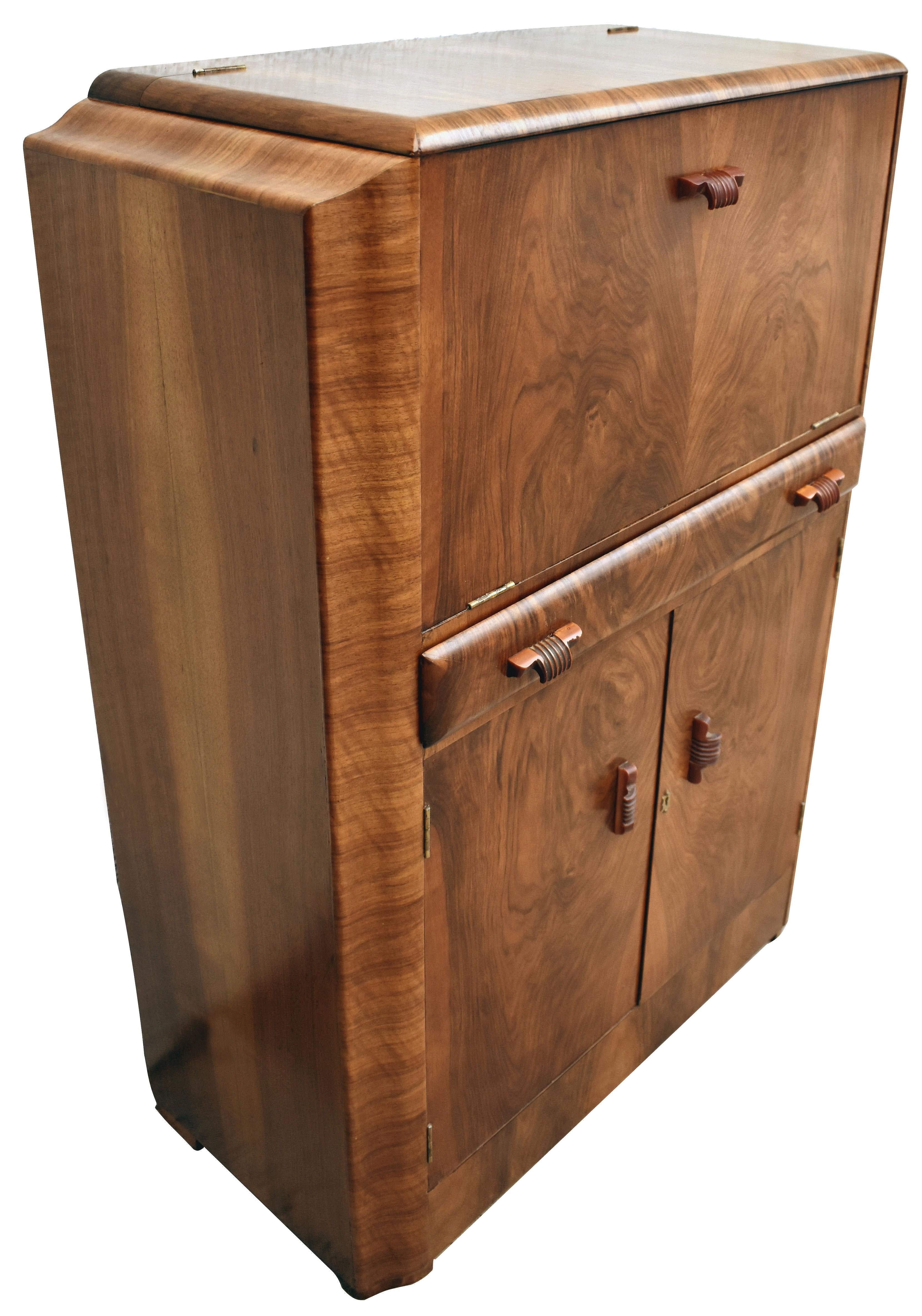 Art Deco English Walnut Upright Cocktail Dry bar Cabinet, Circa 1930's 5