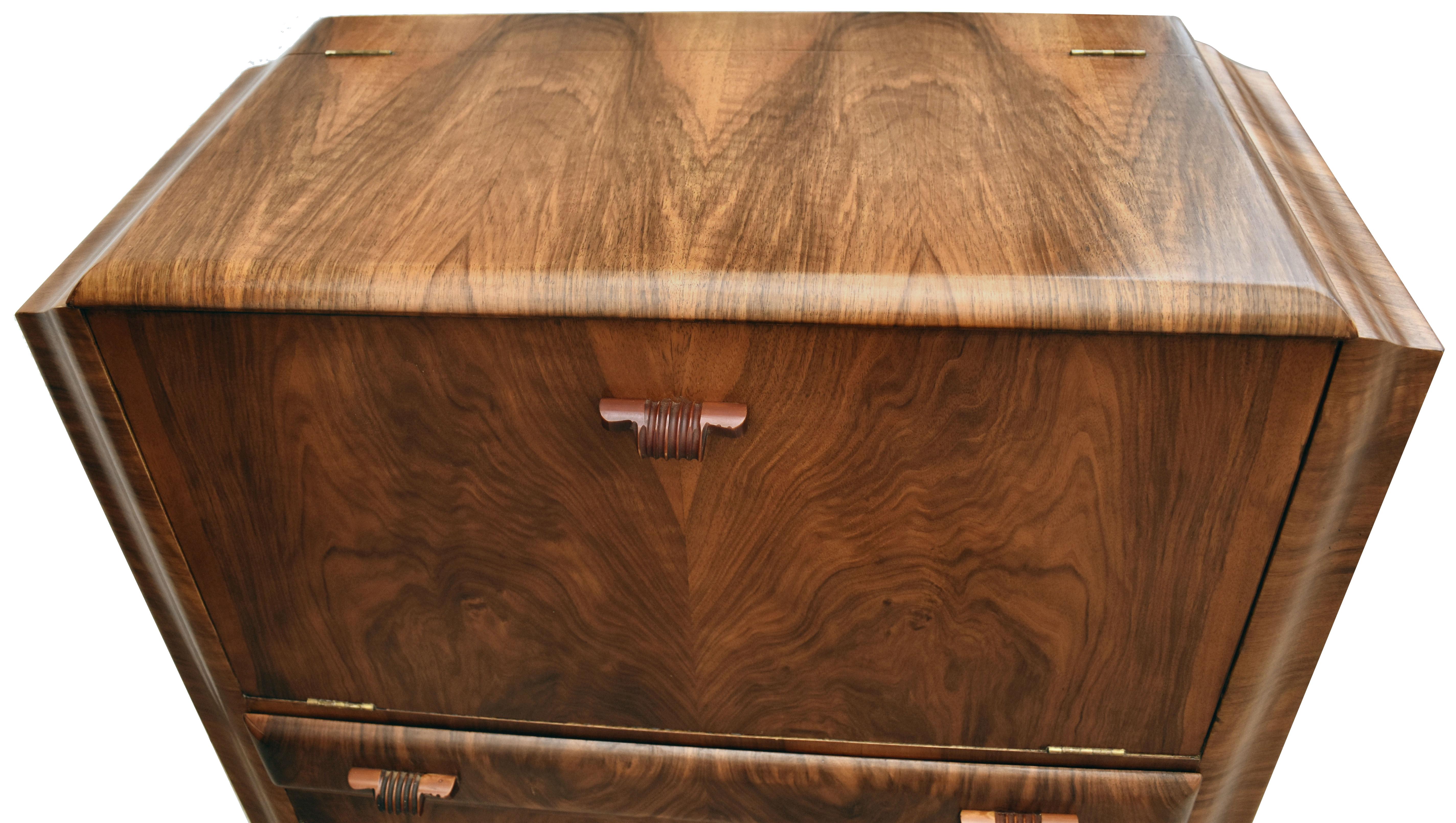 Art Deco English Walnut Upright Cocktail Dry bar Cabinet, Circa 1930's 6