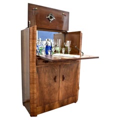 Art Deco English Walnut Upright Cocktail Dry bar Cabinet, Circa 1930's