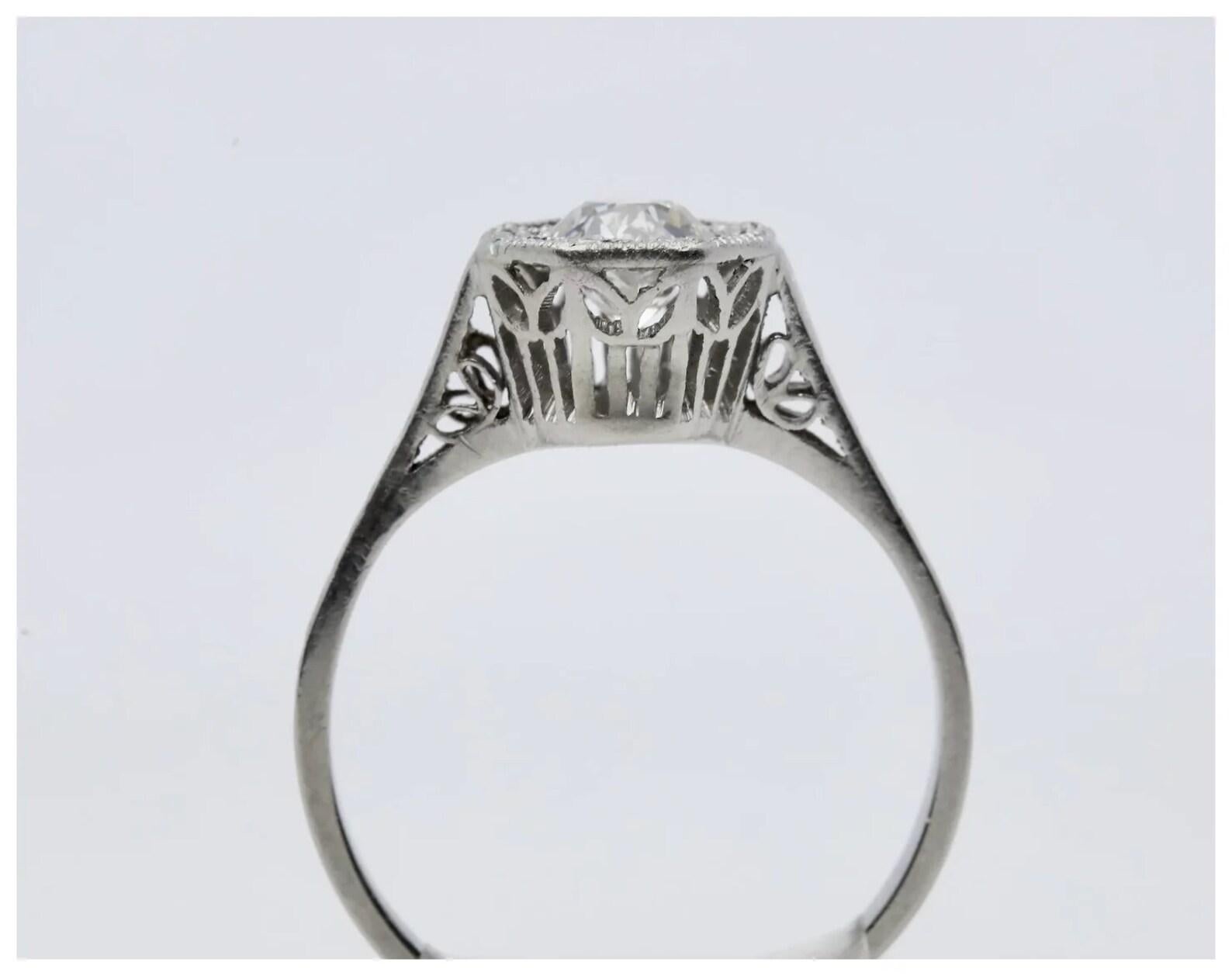 Women's Art Deco Engraved 0.52ct Old European Cut Diamond Solitaire Engagement Ring  For Sale