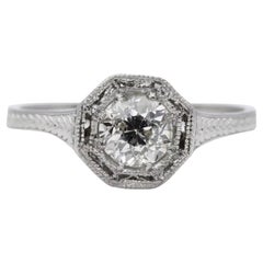 Art Deco Engraved 0.52ct Old European Cut Diamond Solitaire Engagement Ring 