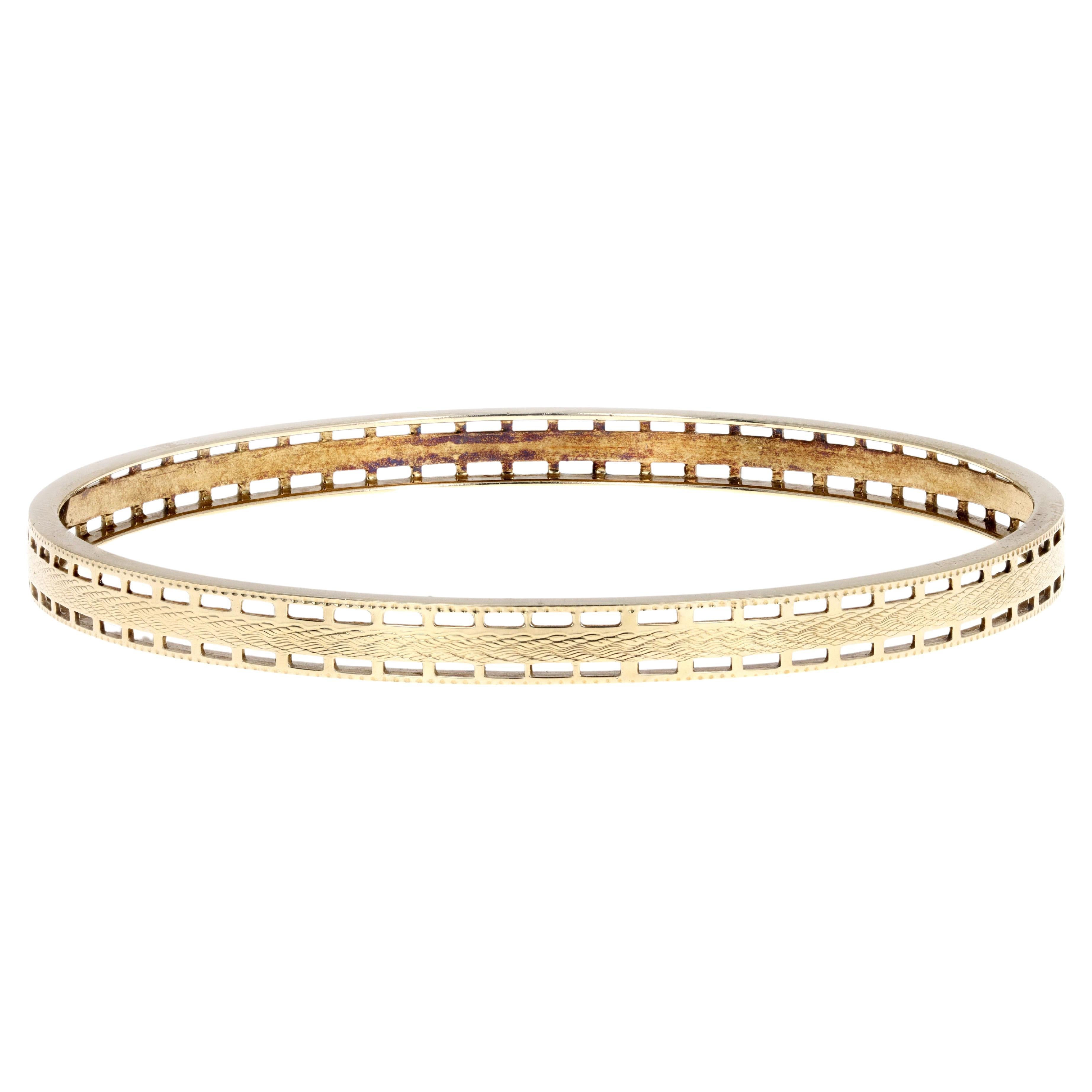 Art Deco Engraved 14K Yellow Gold 5.5mm Bangle For Sale