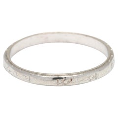 Anillo grabado Art Decó, oro blanco de 18 quilates, talla 6