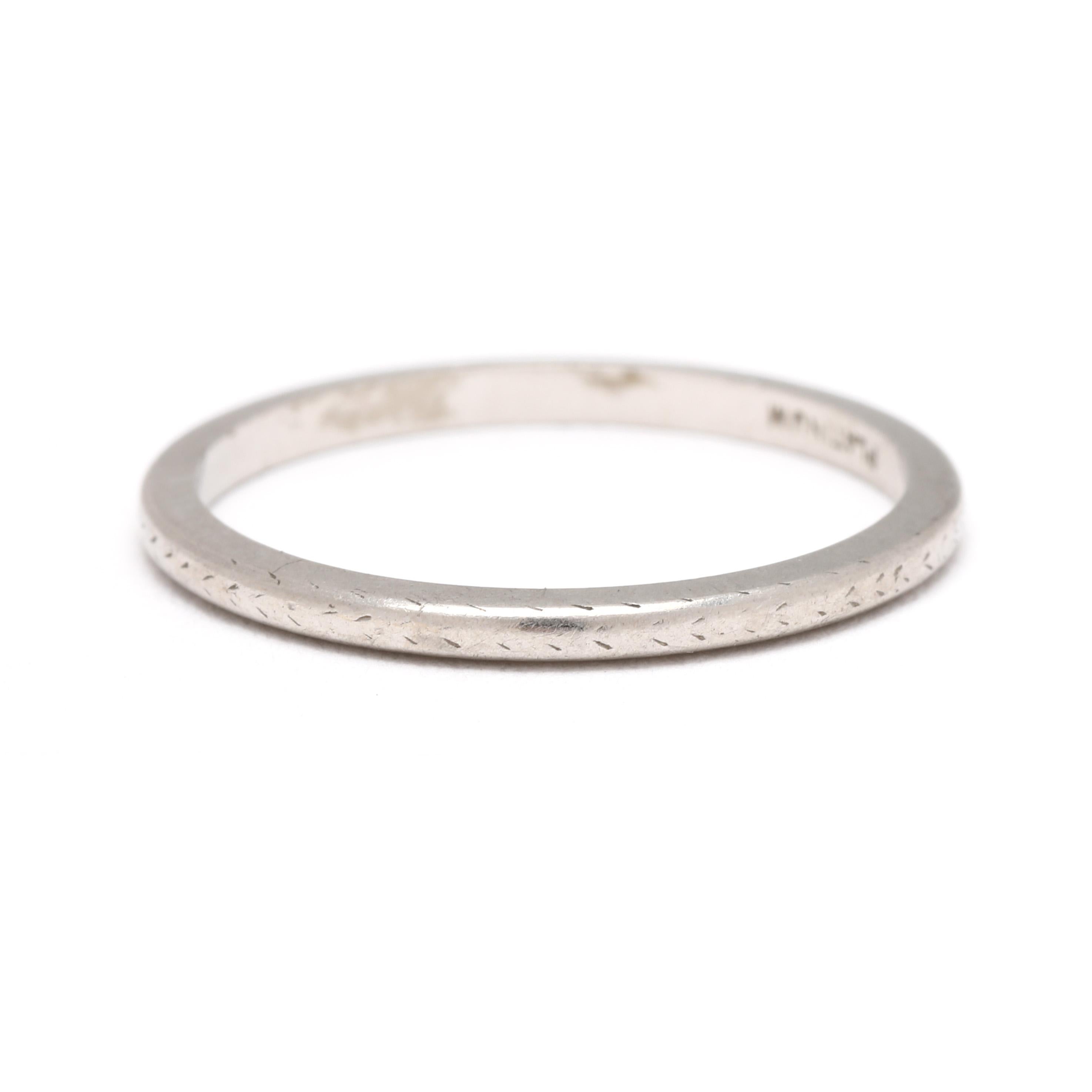 Art Deco Engraved Band Ring, Platinum, Ring Size 5.25 In Good Condition For Sale In McLeansville, NC