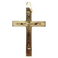 Art Deco Engraved Cross Pendant Necklace Yellow Gold Original 1930's-1940's