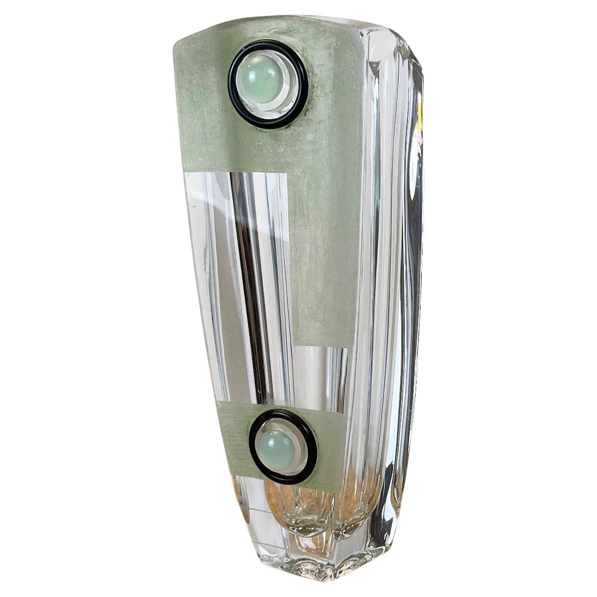 Vaso di cristallo inciso Art Déco disegnato da A. Riecke France 1950s