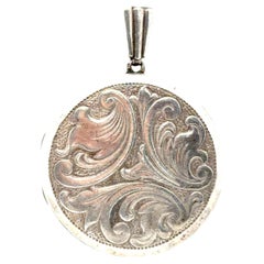 Art Deco Engraved Picture Locket Pendant Sterling Silver Original 1940's-1950's