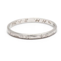 Art Deco Engraved Wedding Band, Platinum, Ring, Antique Stackable
