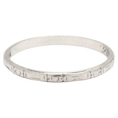 Art Deco Engraved Wedding Band, Platinum, Ring, Antique Stackable