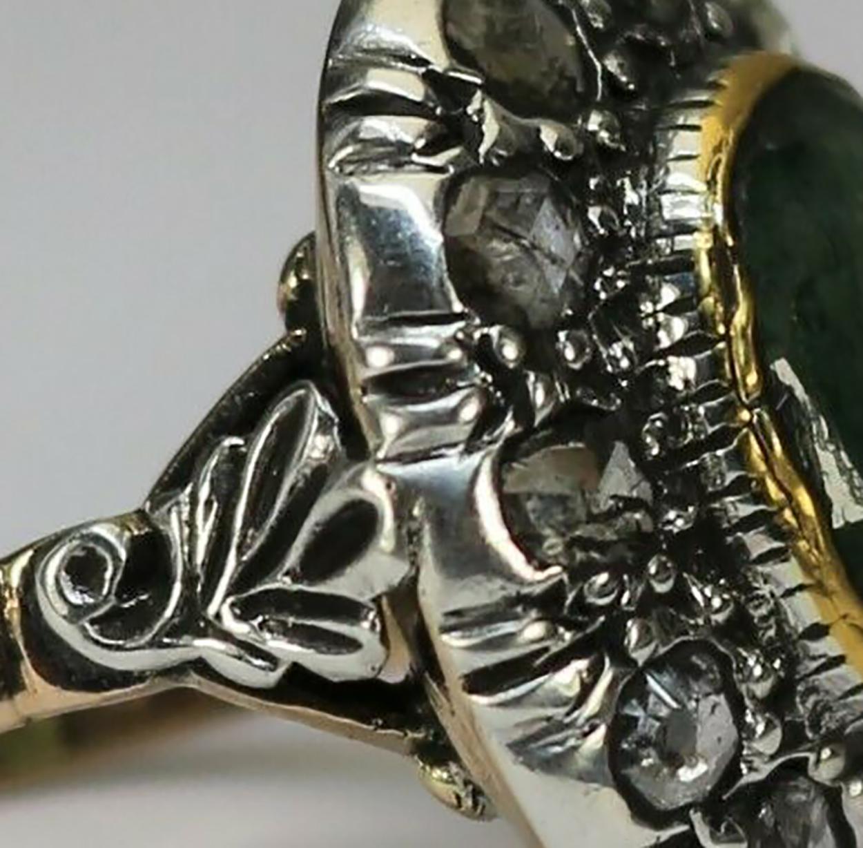 Art Deco Entourage 585 Gold & Silber, Smaragd und Diamant Rosen Ring im Angebot 6