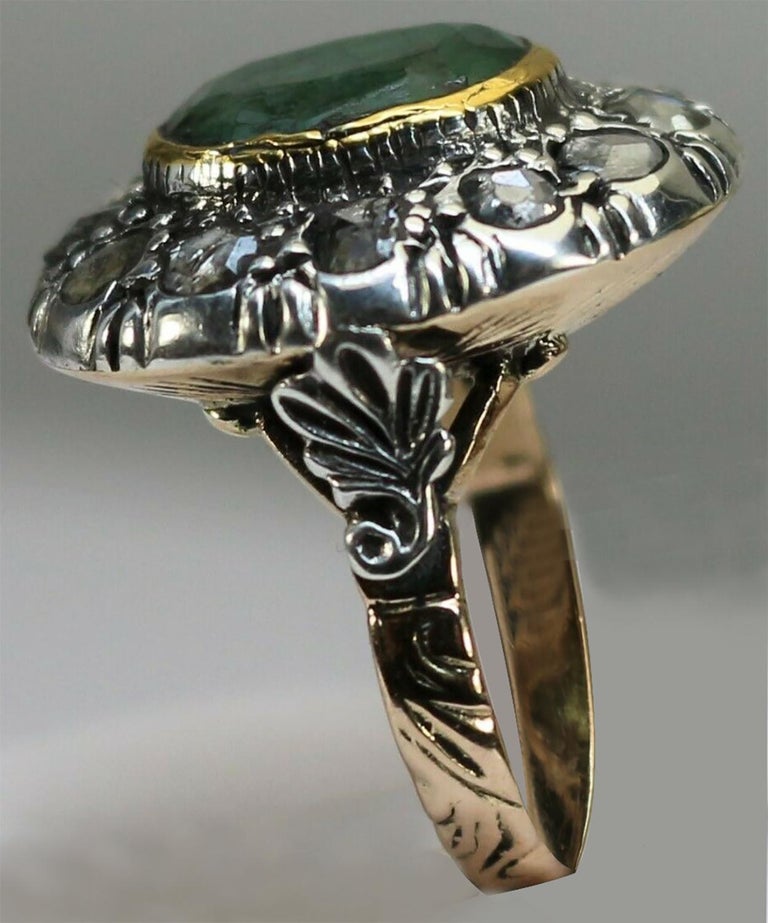 Art Deco Entourage 585 Gold and Silver, Emerald and Diamond Roses Ring For  Sale at 1stDibs