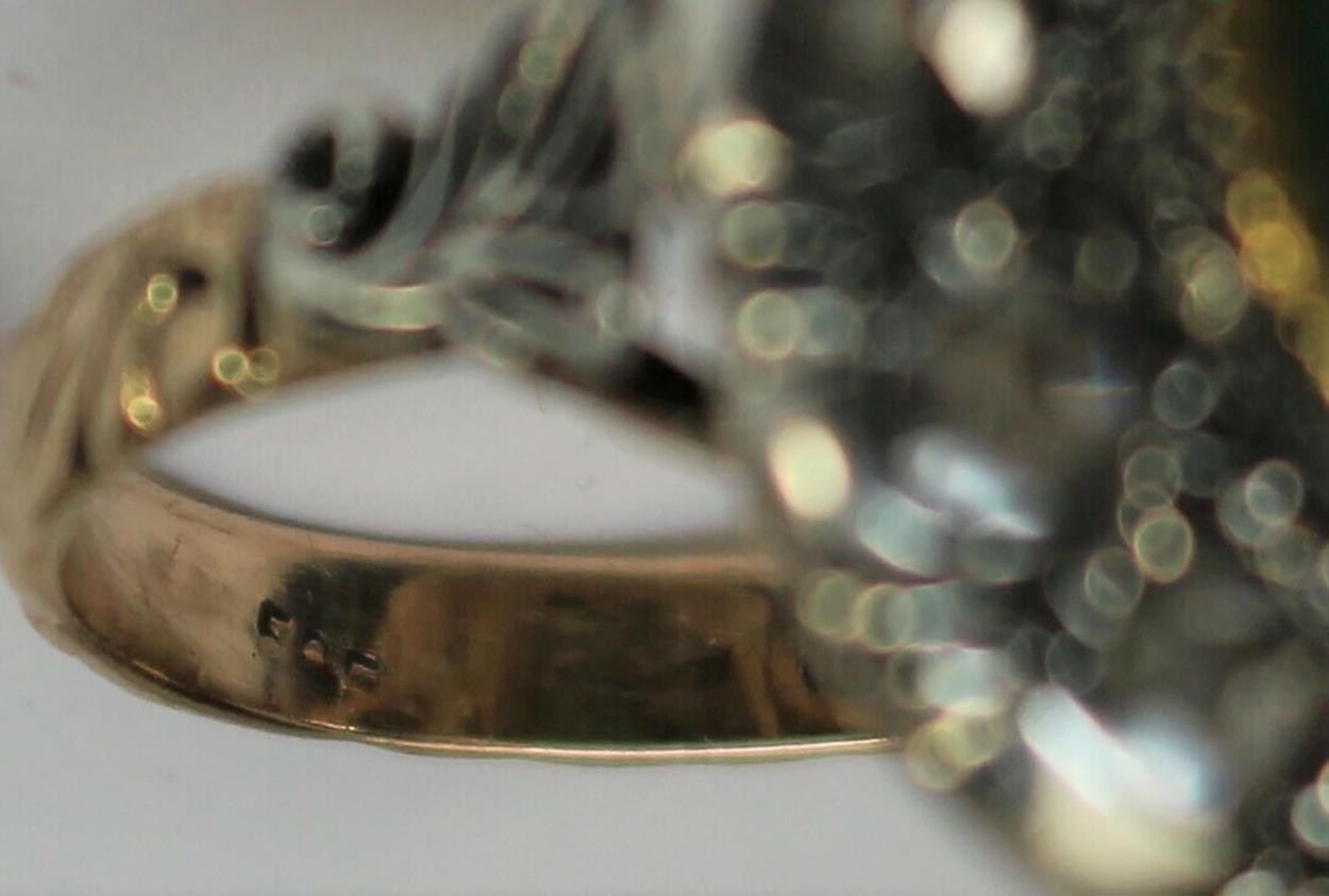 Art Deco Entourage 585 Gold & Silber, Smaragd und Diamant Rosen Ring Damen im Angebot