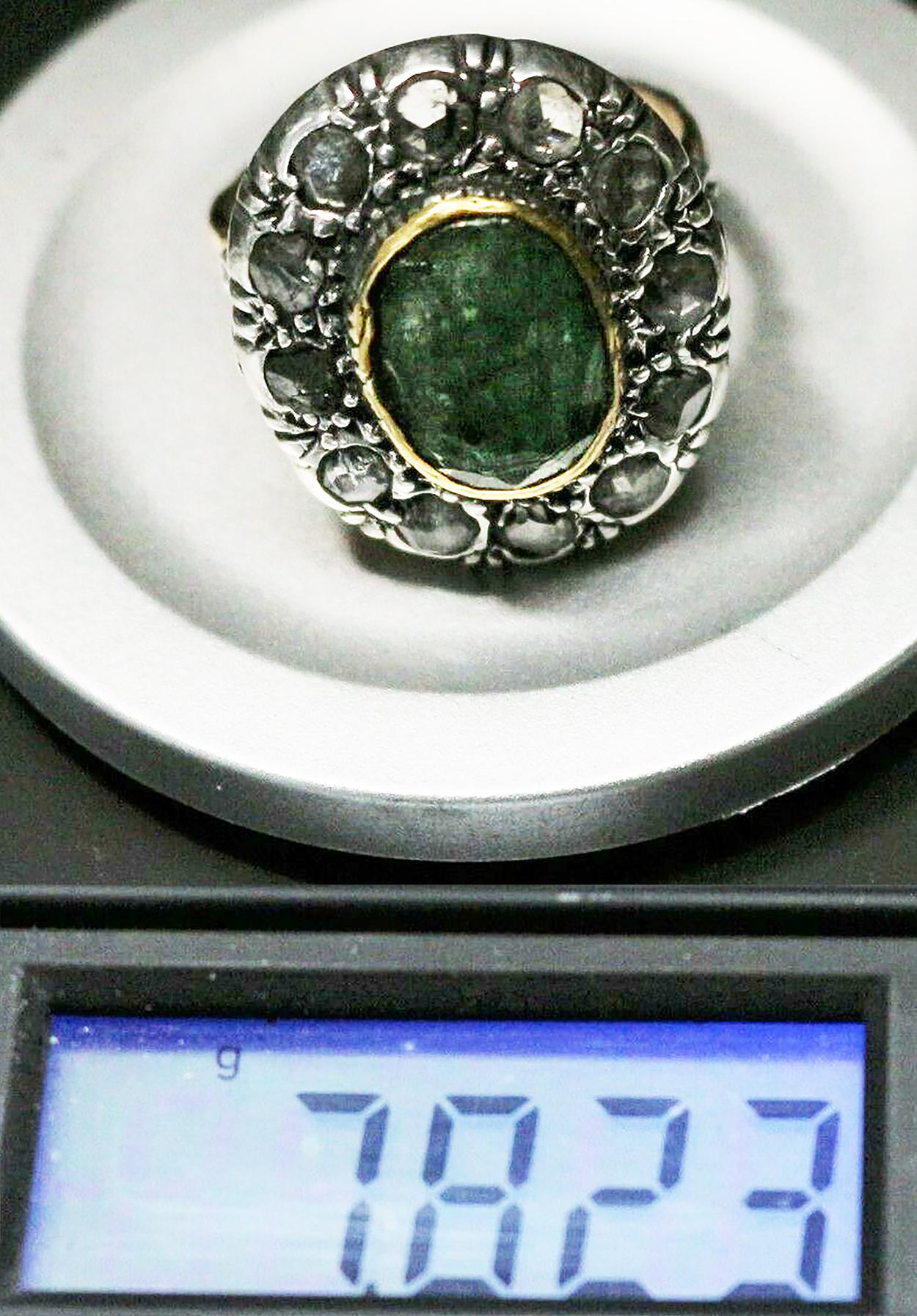 Art Deco Entourage 585 Gold & Silber, Smaragd und Diamant Rosen Ring im Angebot 3