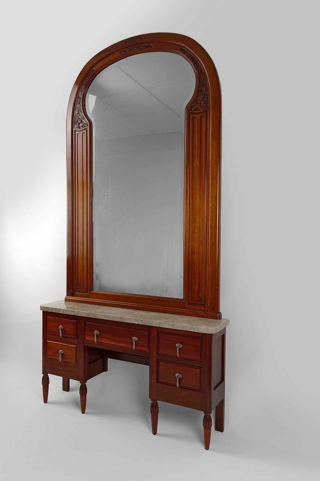 French Art Deco Entrance Console with Mirror, France, circa 1928 For Sale