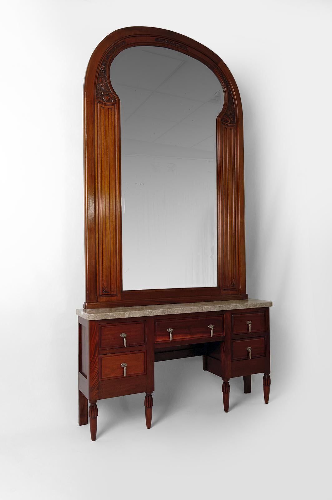 Beveled Art Deco Entrance Console with Mirror, France, circa 1928 For Sale