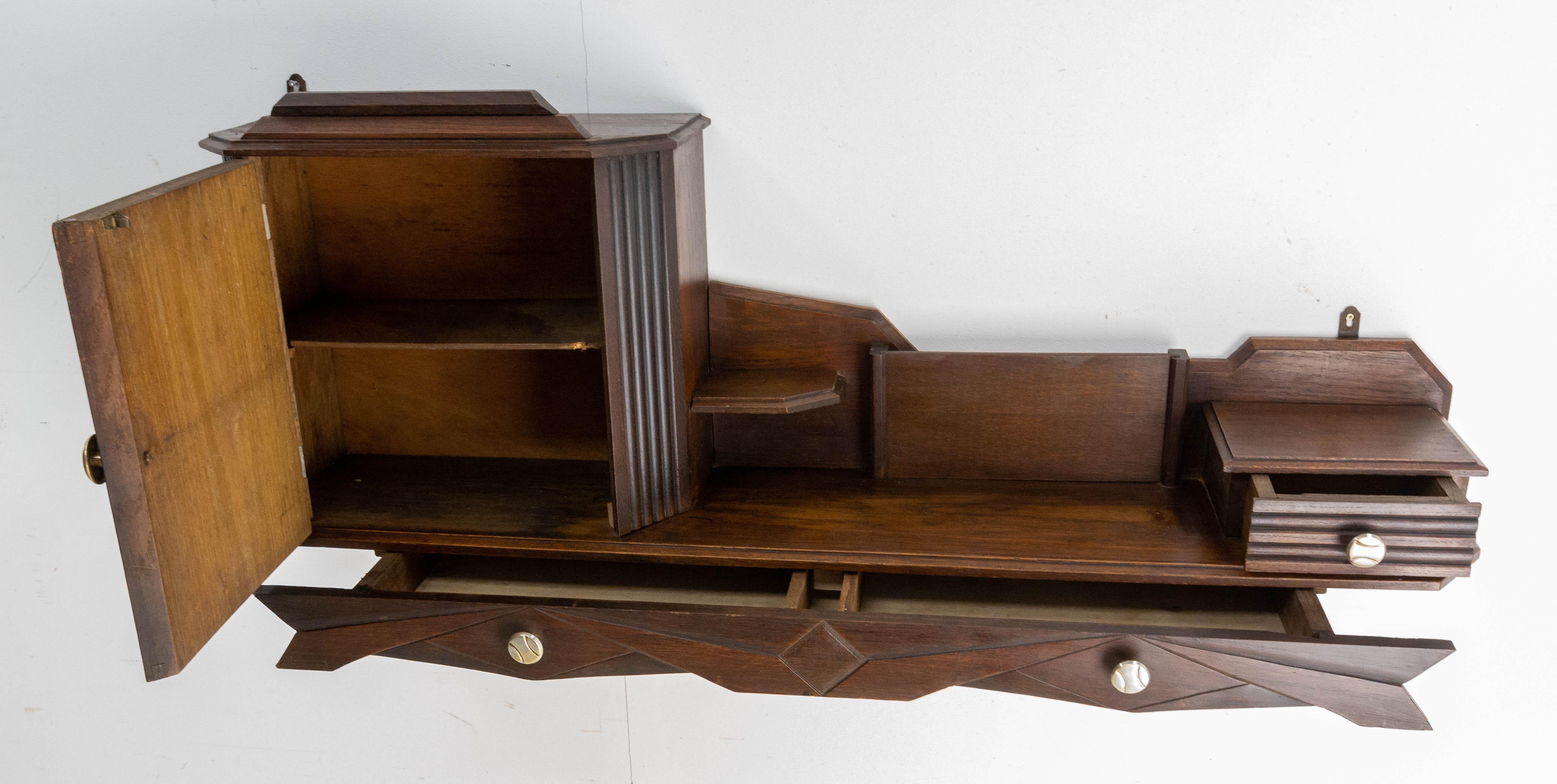 Art Deco Entry Shelf with Cabinet and Drawers Swiss Alp Style, French, 1930 For Sale 1