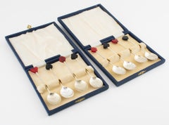 Art Deco EPNS Silver Plate and Bakelite Coffee Spoons, 2 sets in box, circa 1930