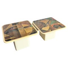 Art Deco Epoxy Top Abstract Square Nesting Tables - Set of 2