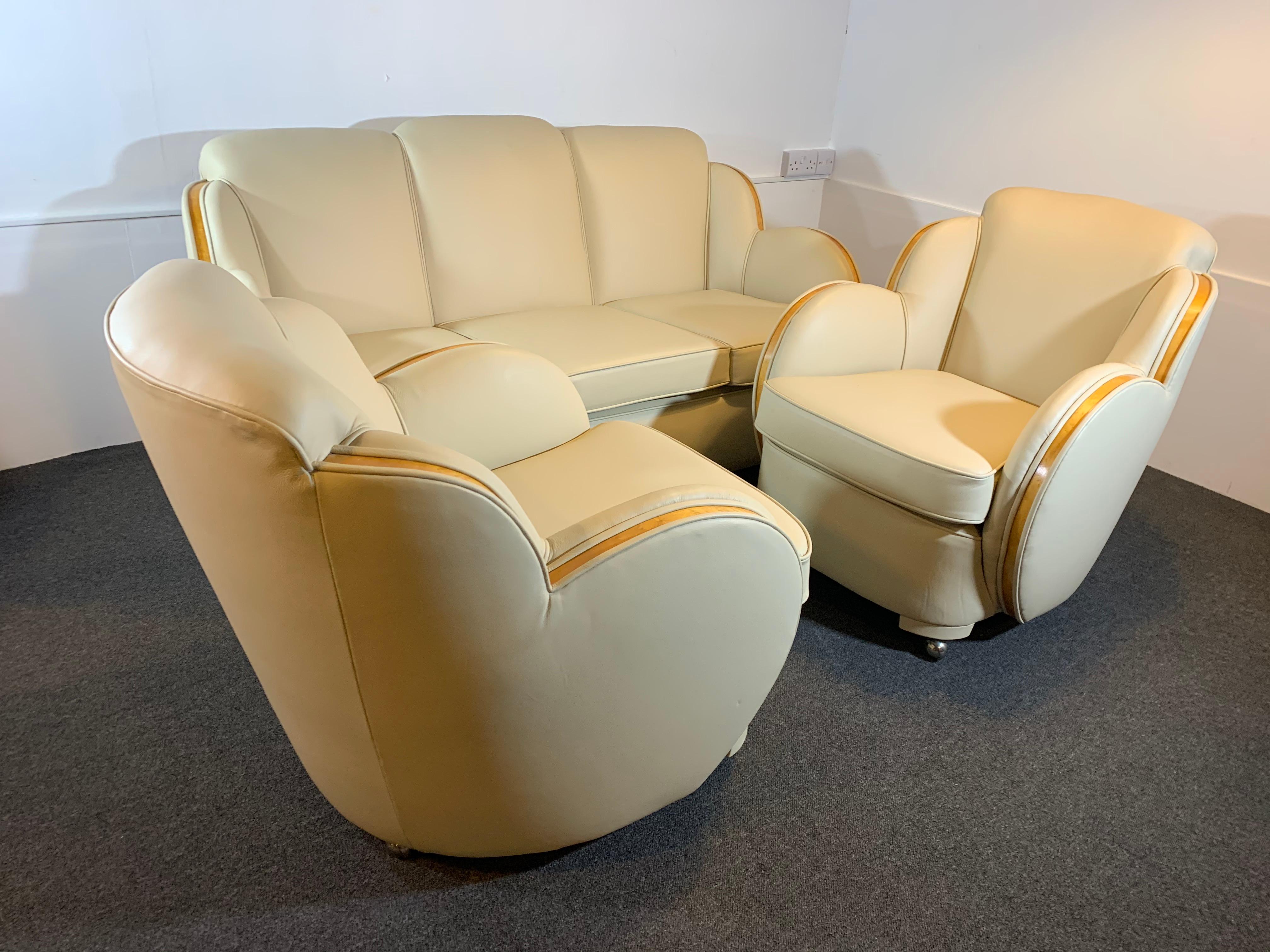 Art Deco Epstein Cloud Sofa and Armchairs For Sale 2