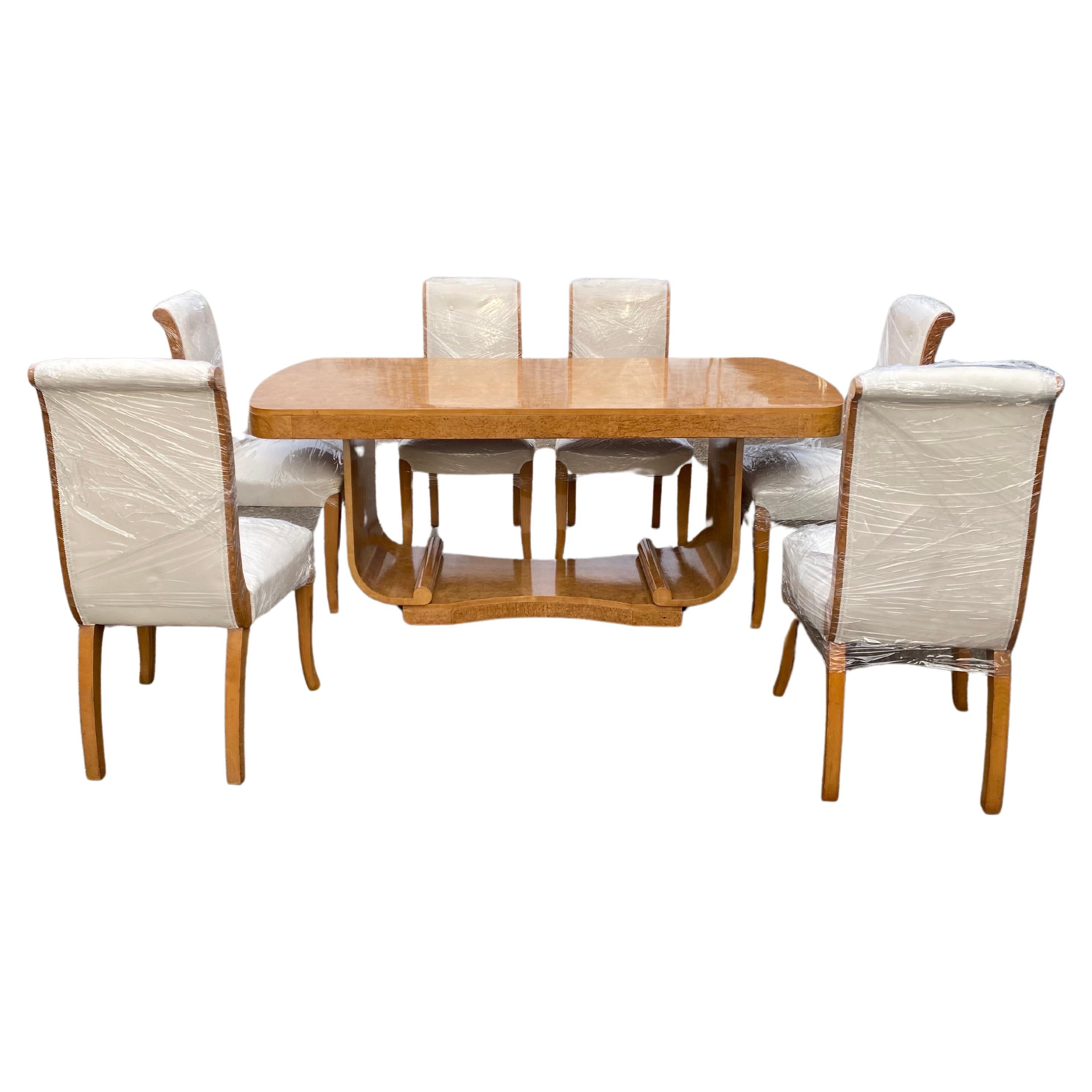 British Art Deco Epstein Dining Suite Table, 6 Chairs & Matching Cocktail Sideboard  For Sale
