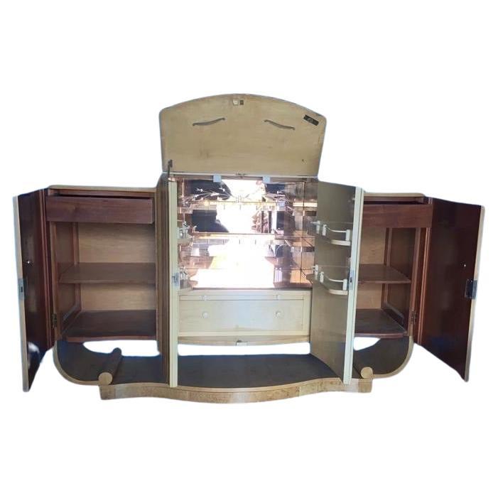 Wood Art Deco Epstein Dining Suite Table, 6 Chairs & Matching Cocktail Sideboard  For Sale