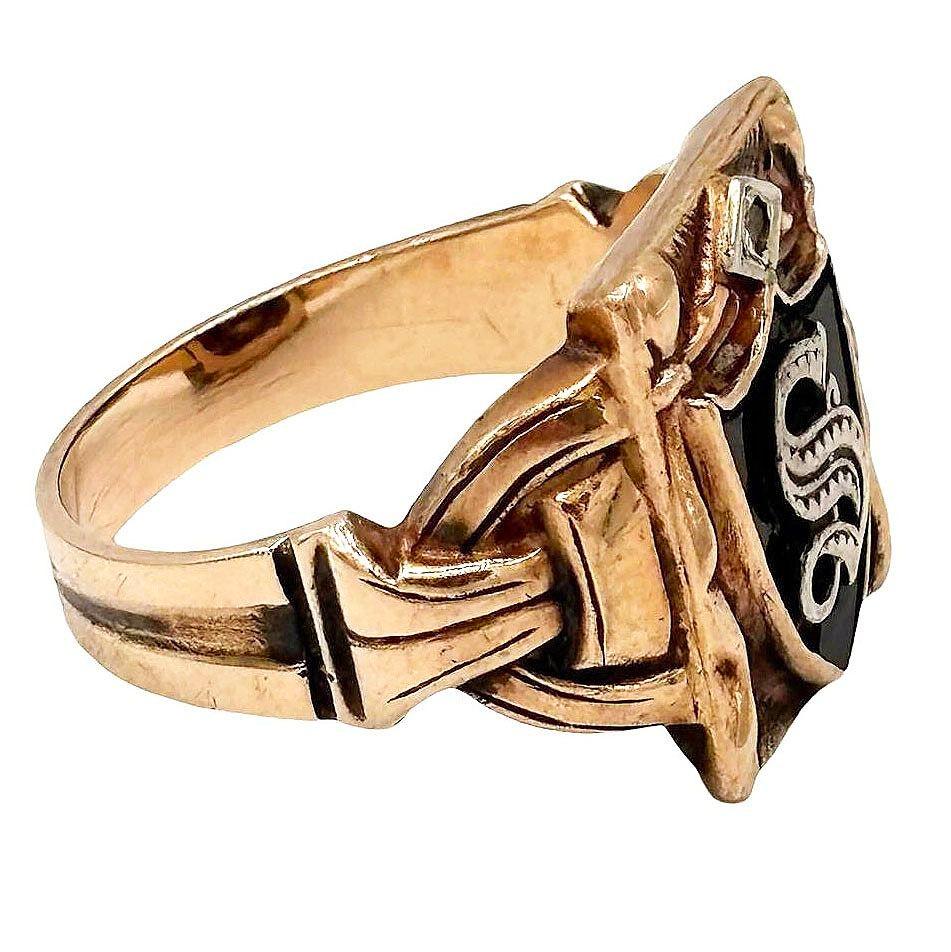 Original Art Deco era 10k old gold shield ring boasts a bold initial 