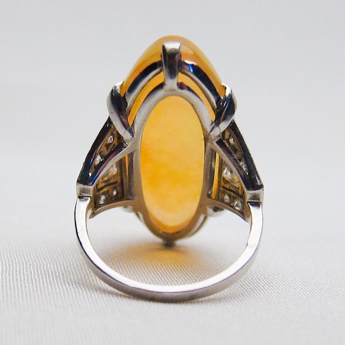 Art Deco Era 14.75 Ct Orange Ethiopian Opal Cabochon and Diamond Platinum Ring 1