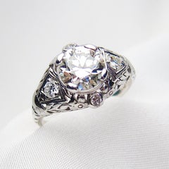 Art Deco Era 1.74 Ct Transitional-Cut Diamond Platinum Filigree Engagement Ring
