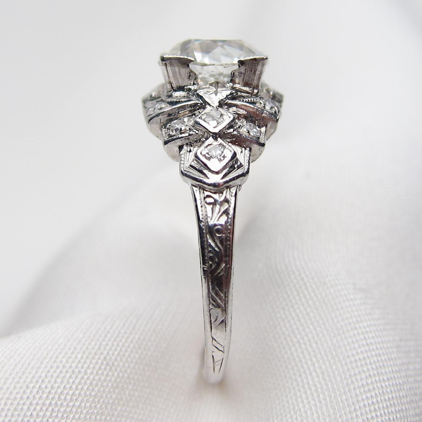 Art Deco Era 1.86 Ct Old European-Cut Diamond and Platinum Engagement Ring In Excellent Condition For Sale In Seattle, WA