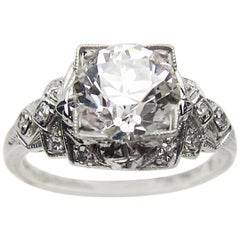 Art Deco Era 1.86 Ct Old European-Cut Diamond and Platinum Engagement Ring
