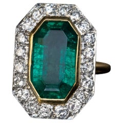Art Deco Era 1930s Vintage French Emerald Diamond Ring