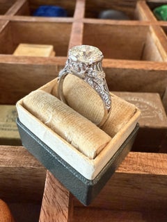 Art Deco Era 2.06 Carat Old European Cut Diamond Platinum Engagement Ring GIA